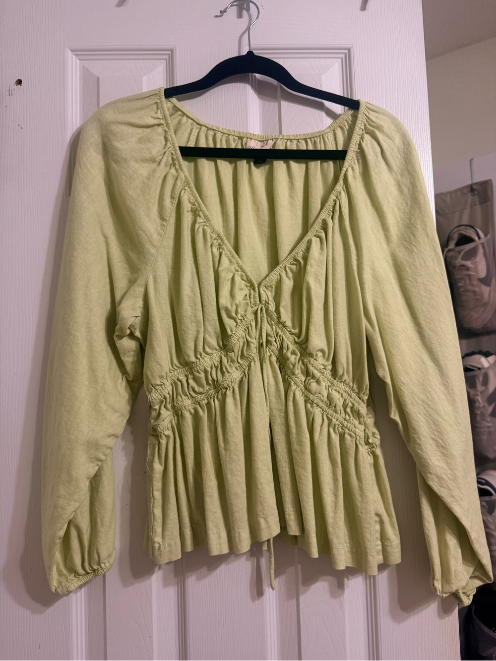 Universal Thread Light Green Peasant Blouse with Ruched Waist